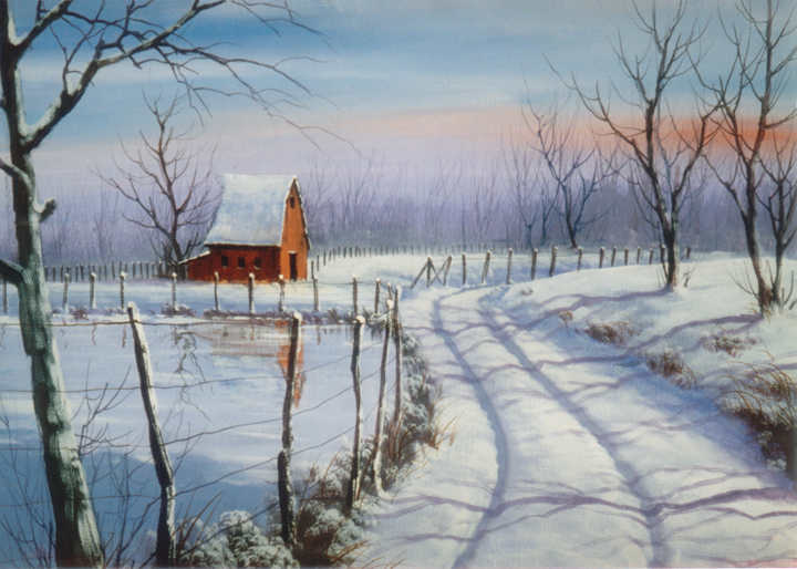 #8891 Red Barn in Snow
